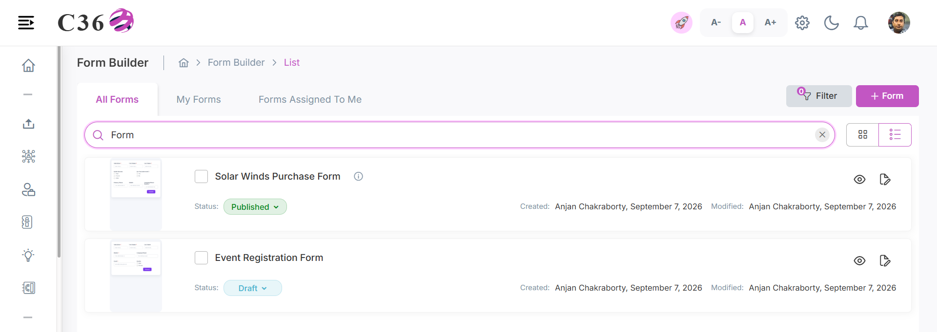 Form Search Example